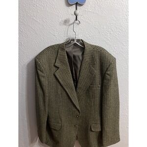 Haggar Blazer Men 44L Brown Herringbone  100% Wool Sport‎ Coat Jacket
